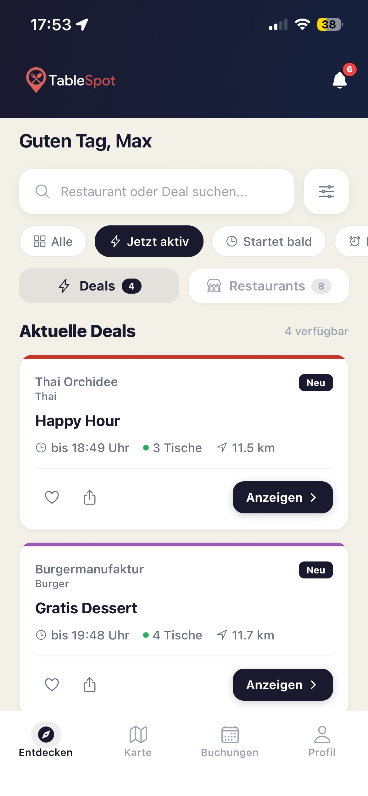 TableSpot Deals Übersicht